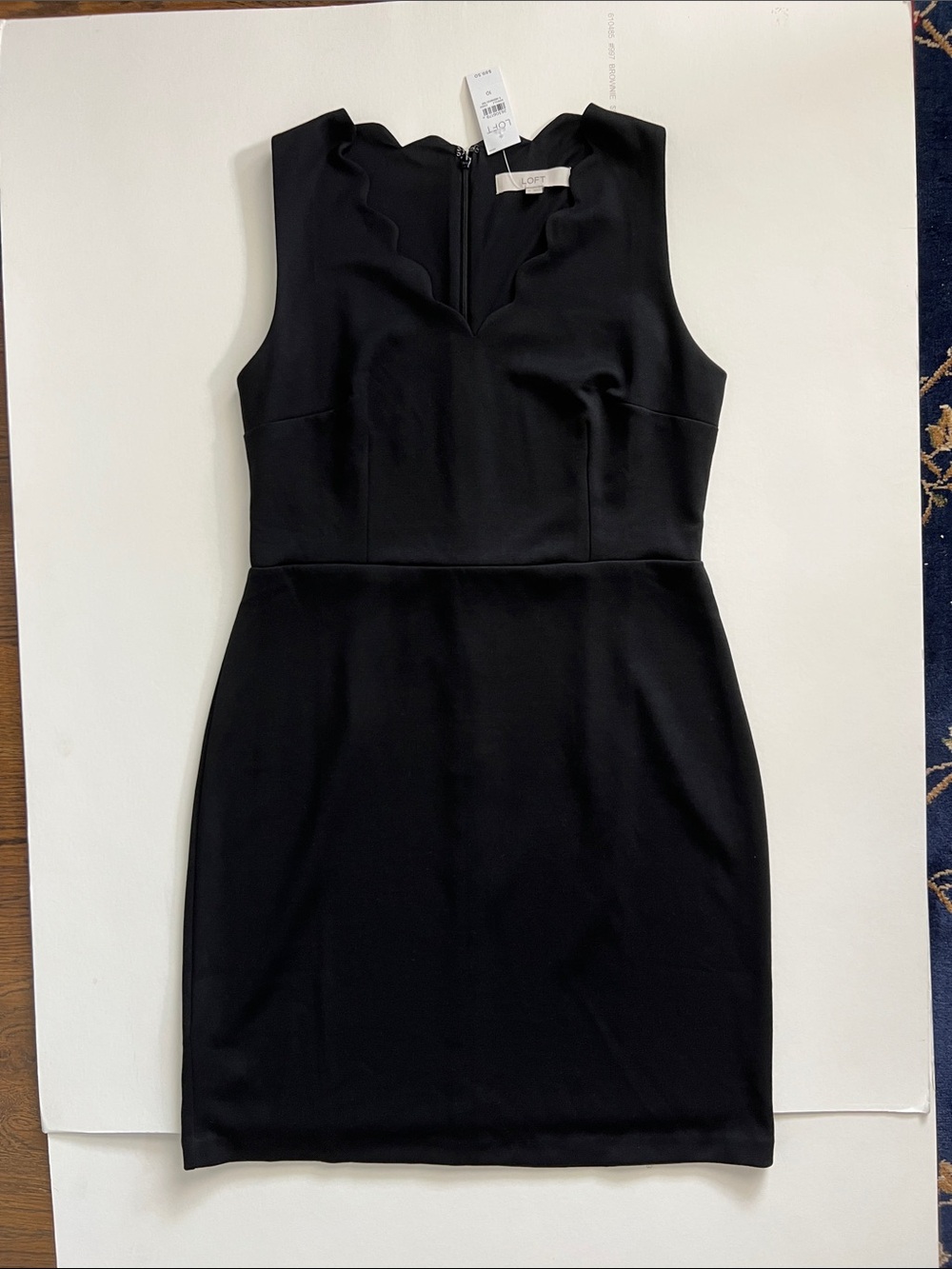 LOFT Black Scallop-Neck Sheath Mini Dress